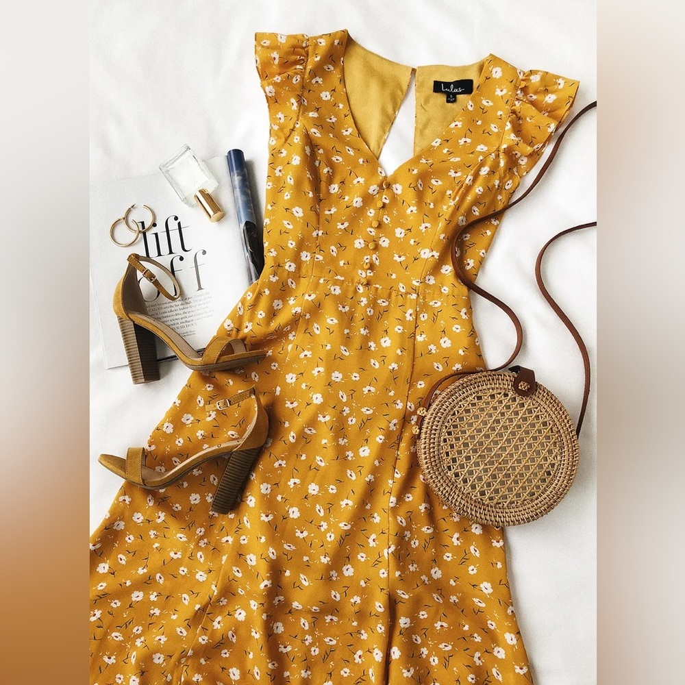 Lulu’s Mustard Yellow Backless Dress